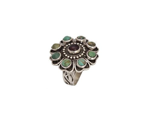 Silver Ring with Turqoise and Red Stone