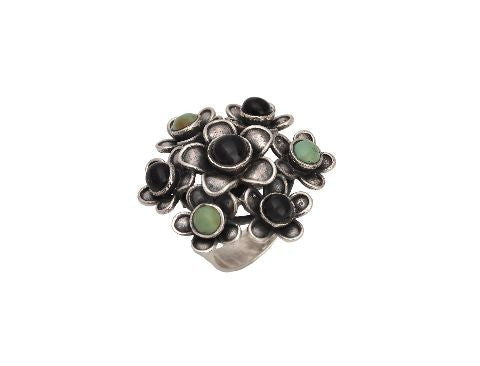 Silver Ring with Turquoise and Black Stone