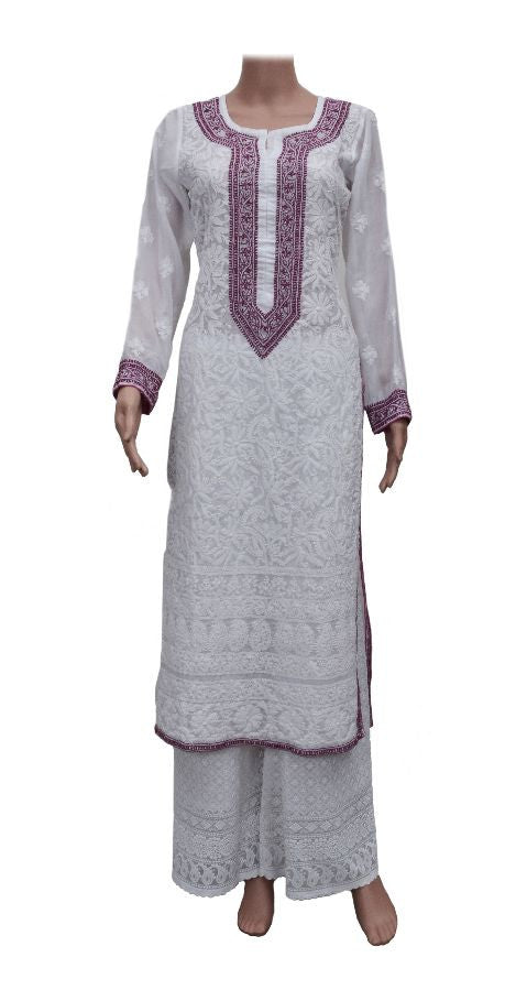 White-Purple Chikankari Kurta