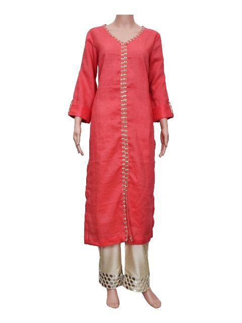 Peach Linen Kurta