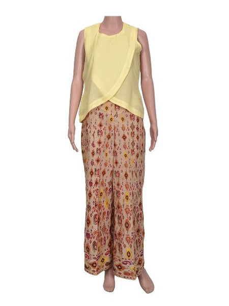 South Cotton Beige Printed Parallel Pants