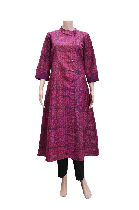 Pink Cotton Printed Kurta