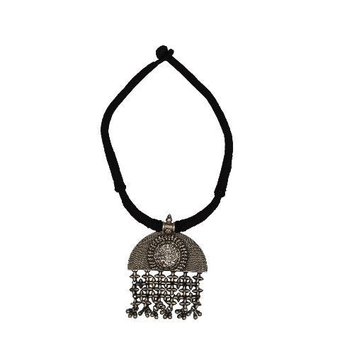 Silver Cutwork Jaal Pendant in Black Thread