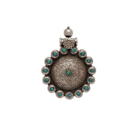 Silver Cutwork Pendant with Turquoise Moti