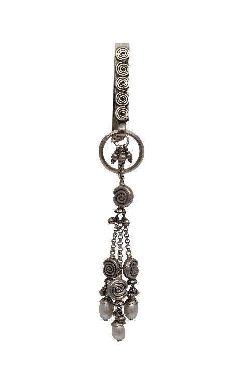 Silver Cutwork Satka Beads Side Latkan with White 3 Pearls