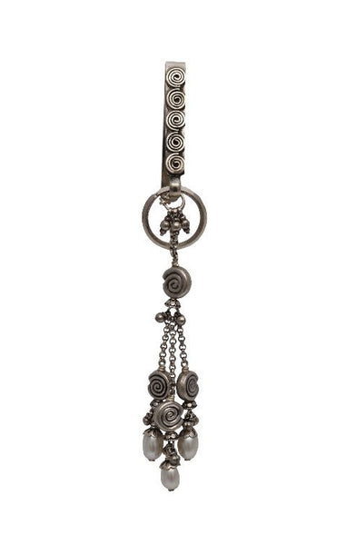Silver Cutwork Satka Beads Side Latkan with White 3 Pearls