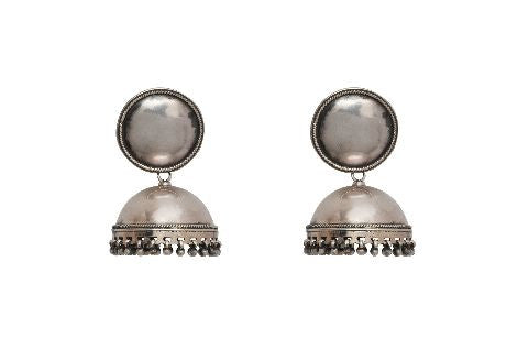 Silver Jhumki Plain Big Single Katori and Plain Top