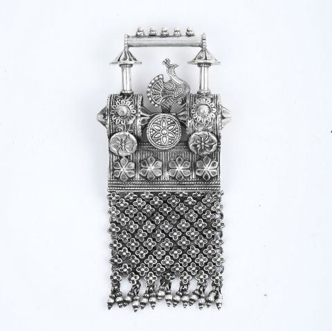 Silver Peacock Long Pendant