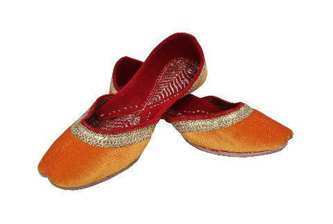 Orange Valvet Plain Jutti with Golden Gotta Border