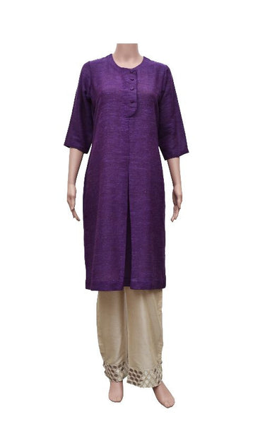 Purple Bhagalpuri Cotton Silk Plain A-Line Kurta
