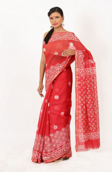 Red Batik Saree