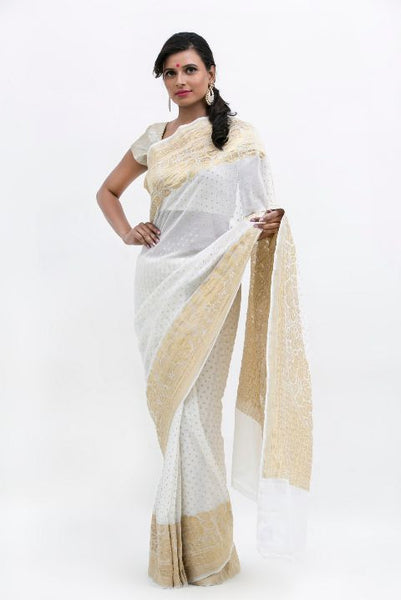 White Zari Work Banarasi Saree