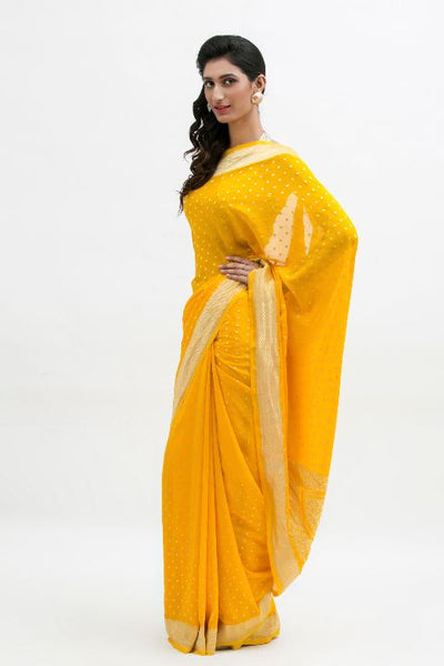 Yellow Zari Work  Banarasi Saree