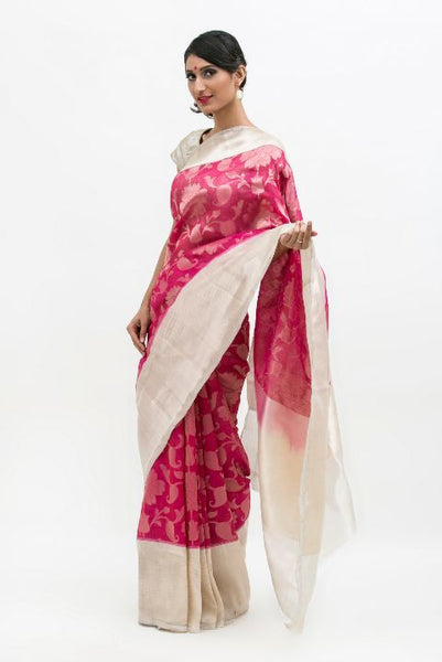Pink Zari Work Banarasi Silk Saree