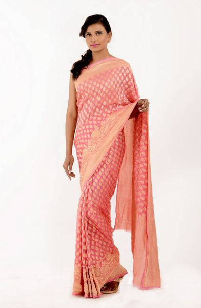 Pink Zari Work Banarasi Saree