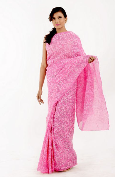 Pink Tepchi Work Chiknakari Saree