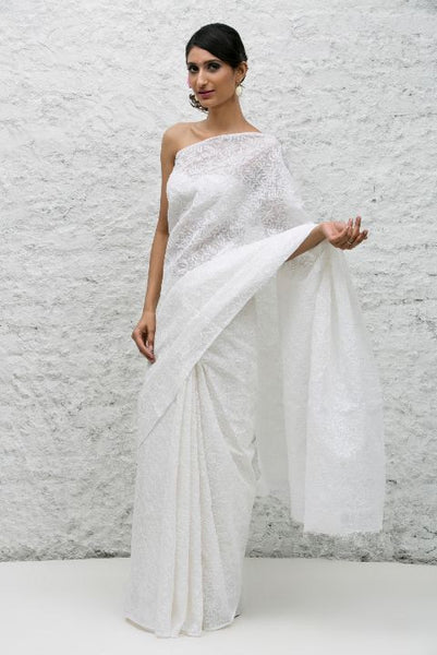 White Kota Cotton Chikankari Saree