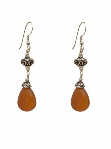 Silver Necklace Set with Rust Orange Stone Drops