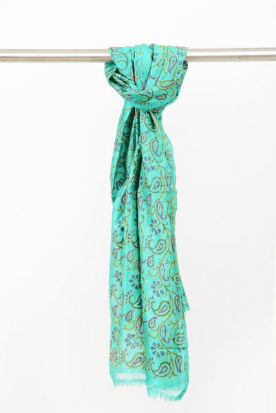 Sea Green Kantha Silk Stole