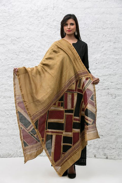 Yellow Chanderi Dabu Print Dupatta