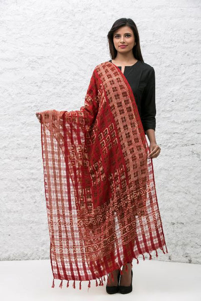 Red Chanderi Dabu Print Dupatta