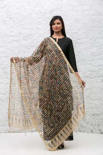 Yellow Chanderi Kalamkari Dupatta