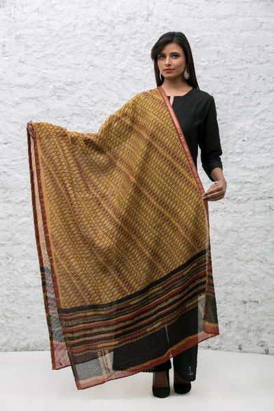 Yellow Maheshwari Dabu Print Dupatta