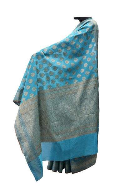 Peacock Blue Banarasi Cotton Saree