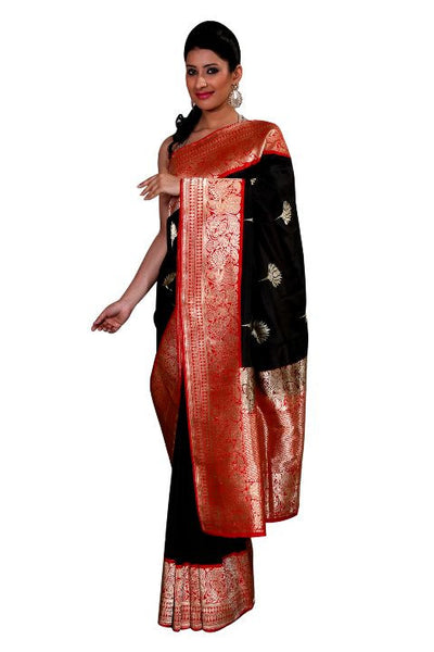 Red and Black Banarasi Silk Saree