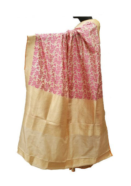 Pink and Cream Banarasi Silk Saree