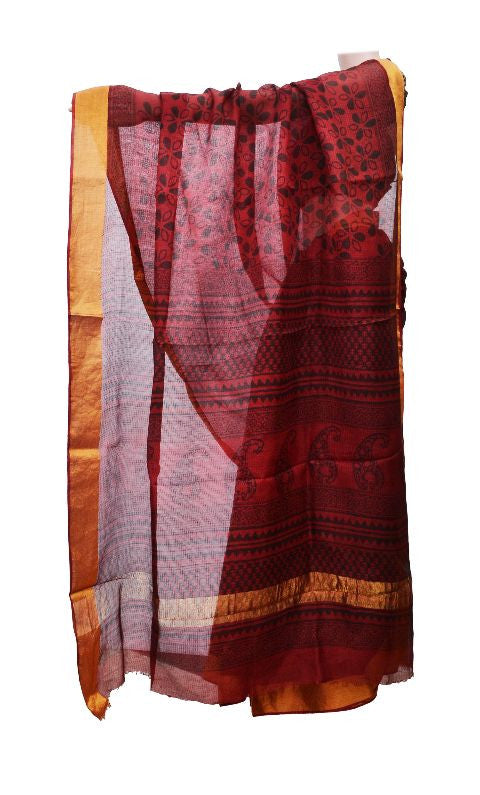 Diya - Bagru Hand Block Printed Silk Saree