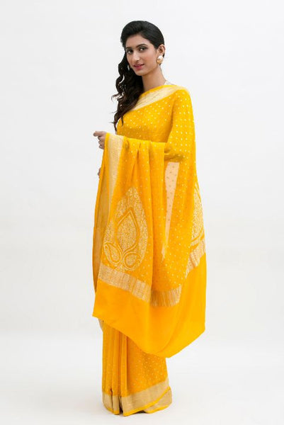 Yellow Zari Work  Banarasi Saree