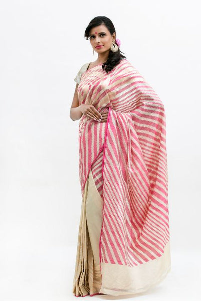 Pink - Beige Zari Work Banarasi Silk Saree