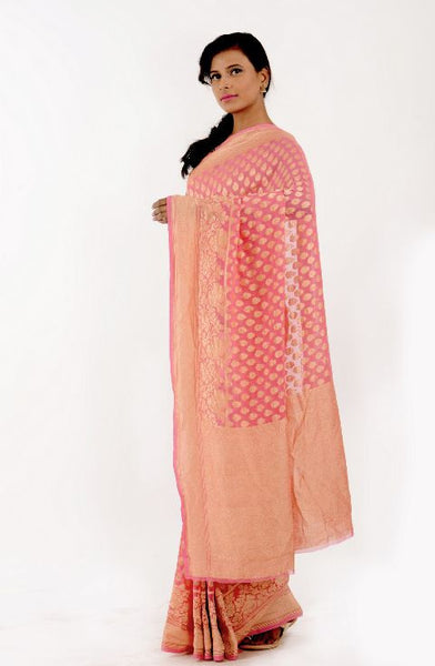 Pink Zari Work Banarasi Saree