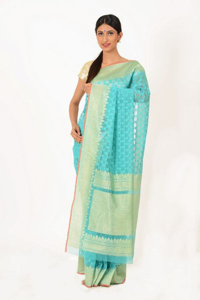 Turquoise Banarasi Net Saree