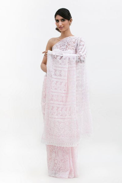 Pink Semi Georgette Chikankari Saree