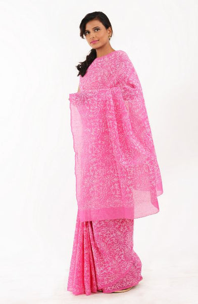 Pink Tepchi Work Chiknakari Saree