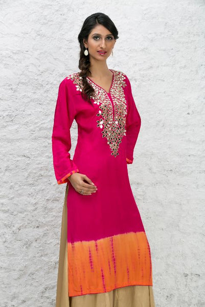 Pink Mirror Work Kurta