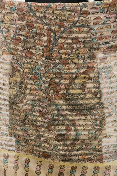 Yellow Chanderi Kalamkari Dupatta