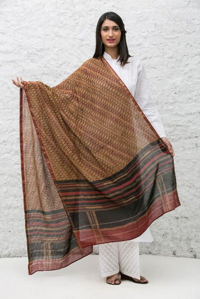Rust Maheshwari Dabu Print Dupatta